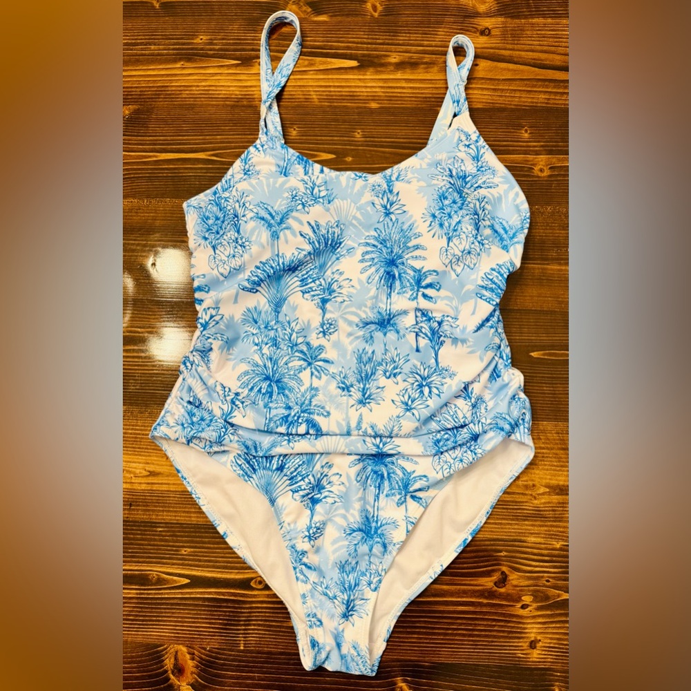 Nicole Miller Blue and White Floral One Piece Swimsuit